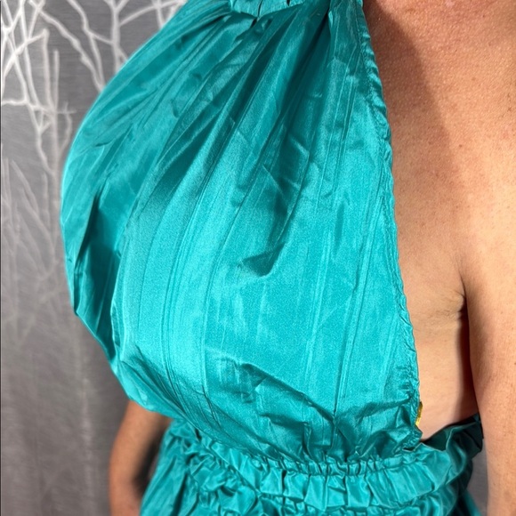 Ramy Brook Teal Halter Smocked Waist Midi Dress XS - Picture 4 of 8